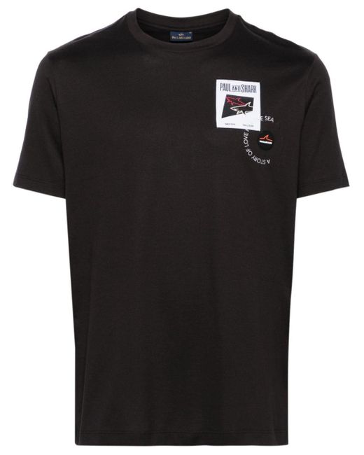 Paul & Shark Black Logo-patch Cotton T-shirt for men