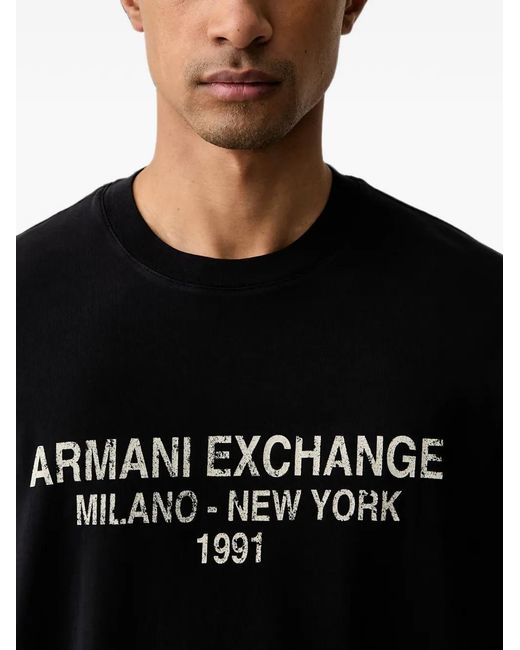 ARMANI EXCHANGE Black Logo-Print Cotton T-Shirt for men