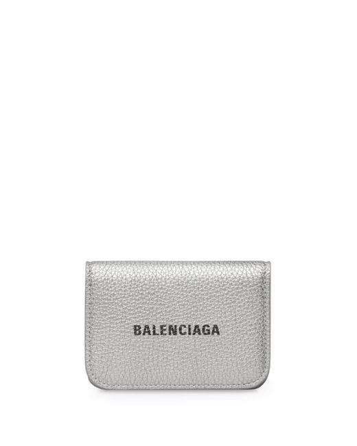 Balenciaga White Logo-print Metallic Leather Wallet