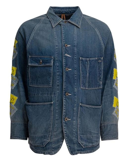 Kapital Blue Embroidered Patch-Pocket Denim Jacket for men