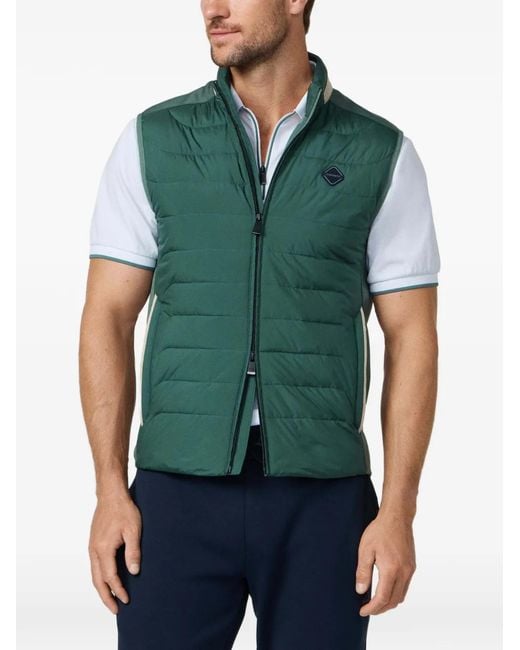 Hackett Green Baffled-Stitch Suede-Detail Gilet for men