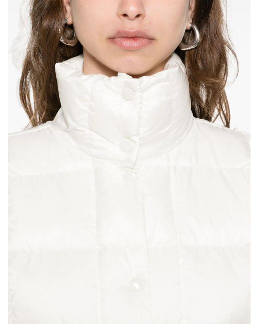 Moncler White Crop Down Jacket With Drawstring