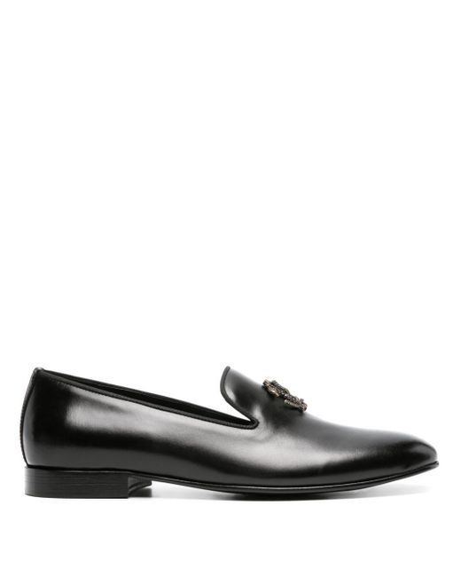 Roberto Cavalli Black Rc-plaque Leather Loafers for men