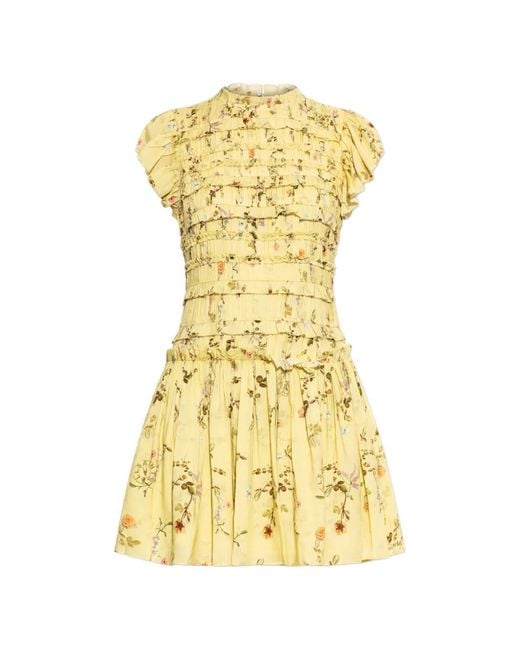 AllSaints Yellow Floral-Print Ruffled Dress