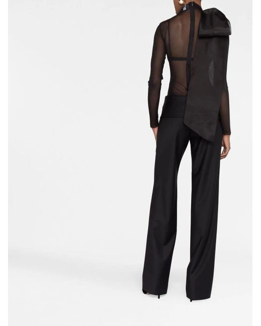 Atu Body Couture Black Semi-Sheer Bow-Detail Bodysuit