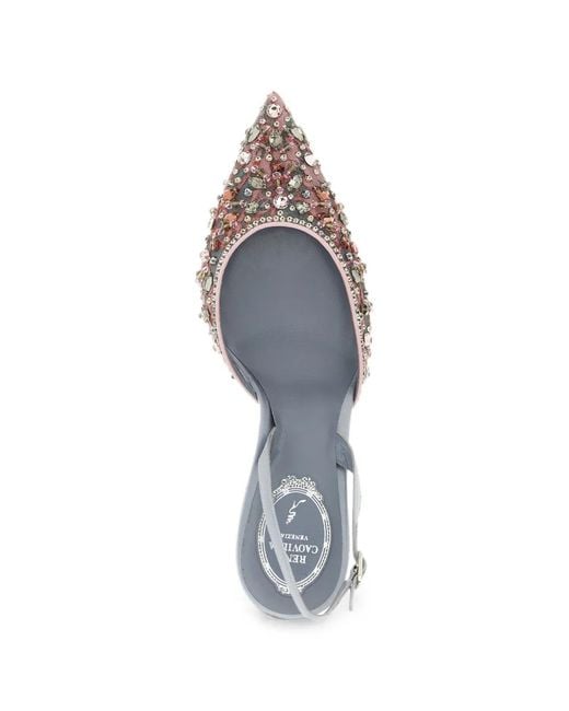 Rene Caovilla White Cinderella Crystal-Embellished Slingback Pumps