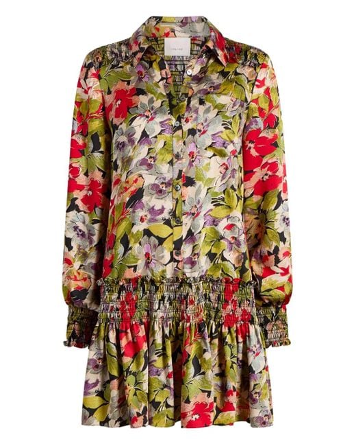 Cinq À Sept Black Damia Floral Smocked Mini Dress