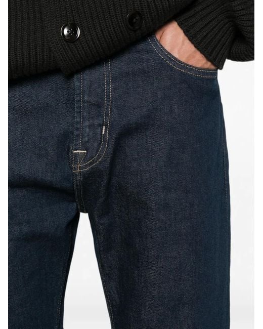 7 For All Mankind Blue Contrast-Stitch Straight-Leg Jeans for men
