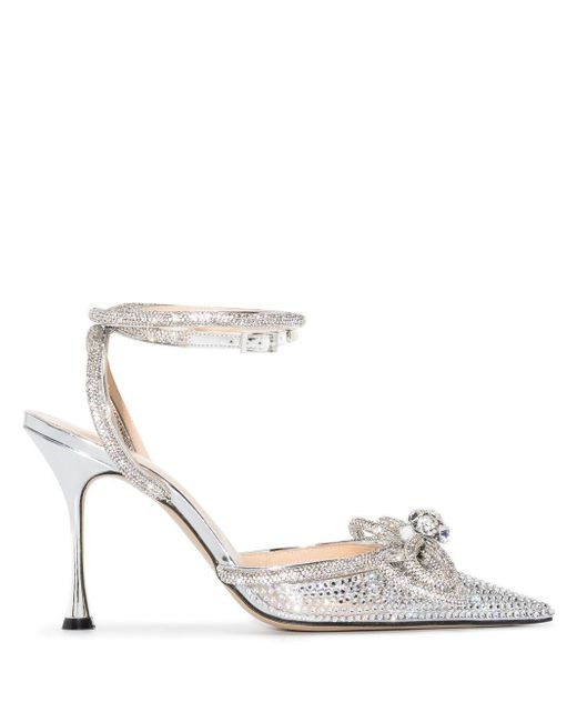 Mach & Mach Leather Crystal-embellished Pumps in Silver (Metallic ...