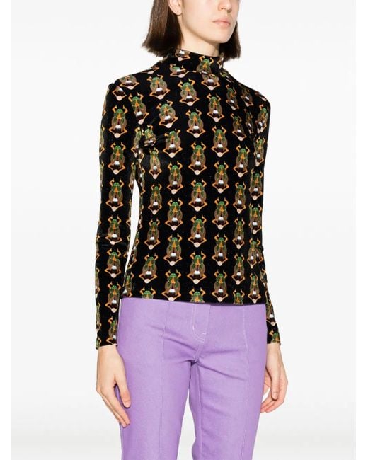 LaDoubleJ Black Printed Rollneck Top