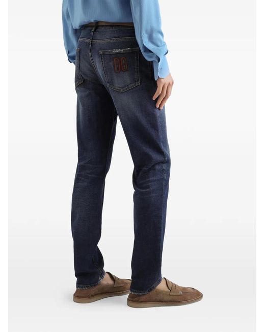 Dolce & Gabbana Blue Logo-Patch Jeans for men