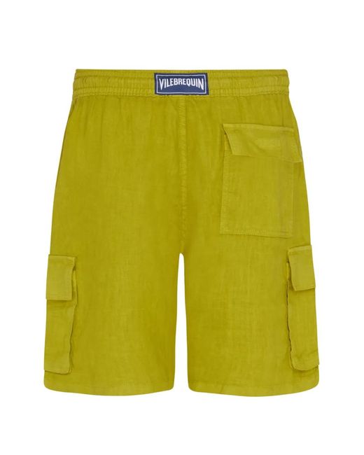Vilebrequin Yellow Baie Linen Deck Shorts for men