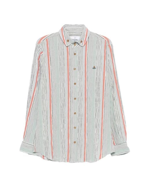 Vivienne Westwood White Krall Striped Orb Shirt for men