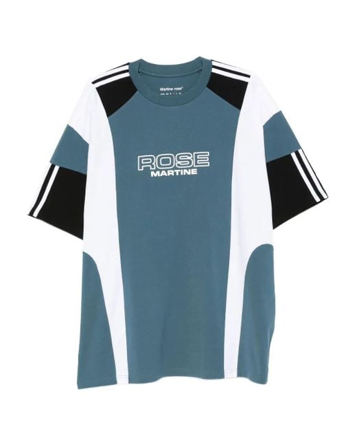 Martine Rose Blue Panelled Short-Sleeve Crew Neck T-Shirt With Graphic Accents for men