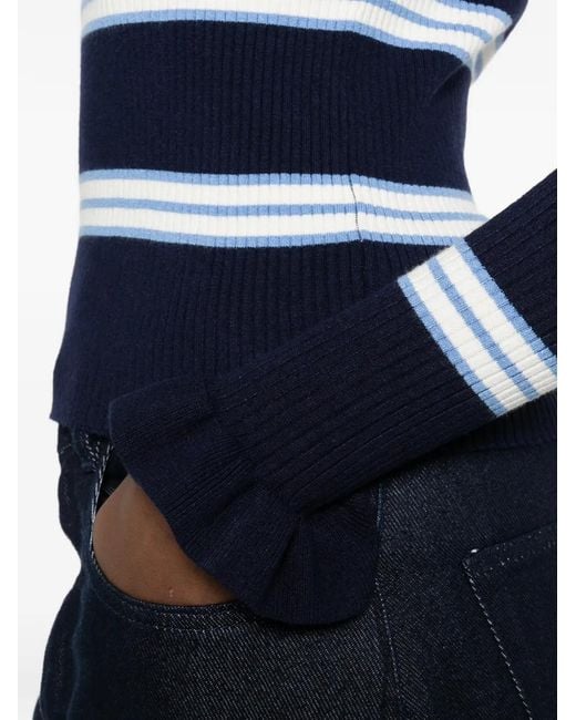 Twinset Blue Striped Jumper With Ruffles