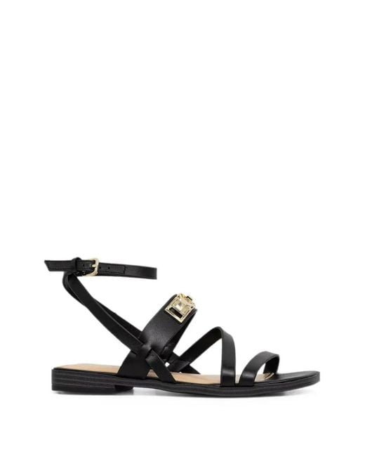 Guess White Rula Logo-Plaque Strappy Sandals