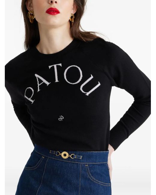 Patou Black Logo-Embroidered Wool Sweater