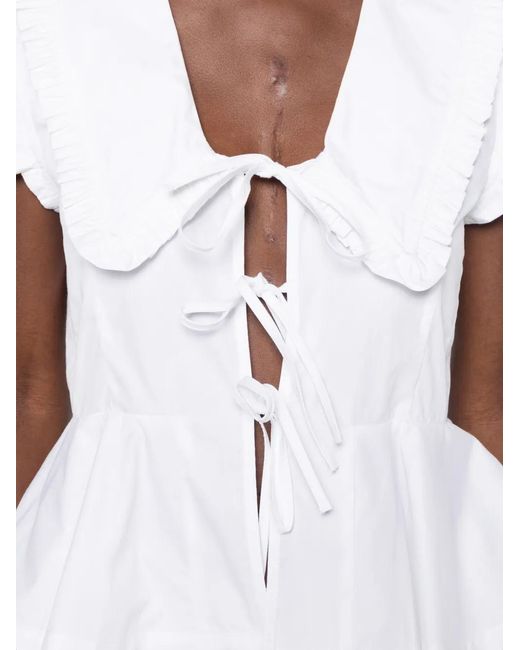 Ganni White Ruffled-Collar Peplum Blouse