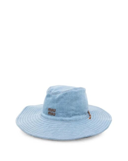 Miu Miu Blue Logo-Embroidered Wide-Brim Sun Hat