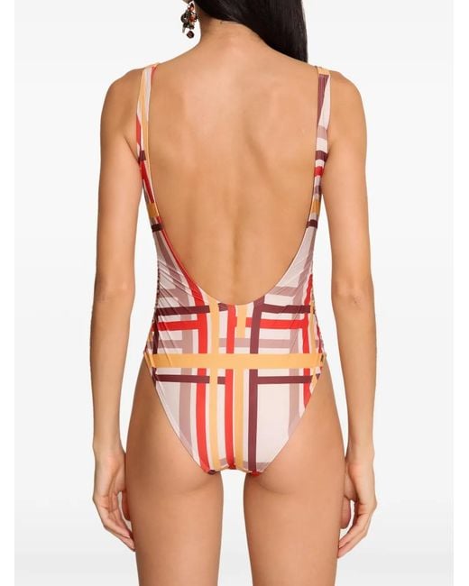 Amir Slama Red Checked Swimsuit