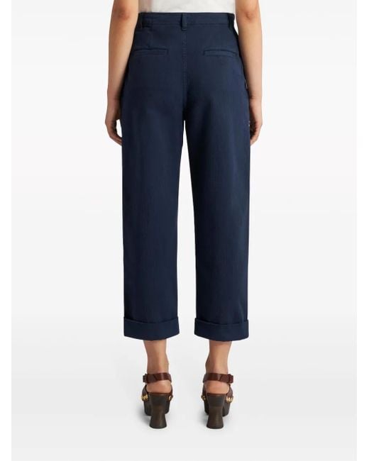 Etro Blue Cropped Herringbone-Pattern Cotton Chinos