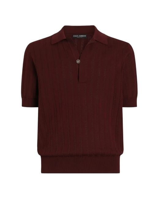 Dolce & Gabbana Red Openwork Cotton Polo Shirt for men