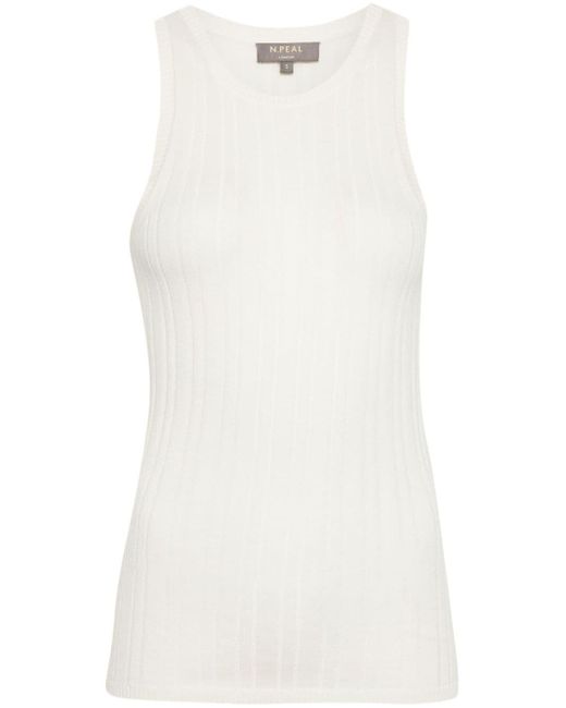 N.Peal Cashmere White Round-neck Ribbed-knit Tank Top
