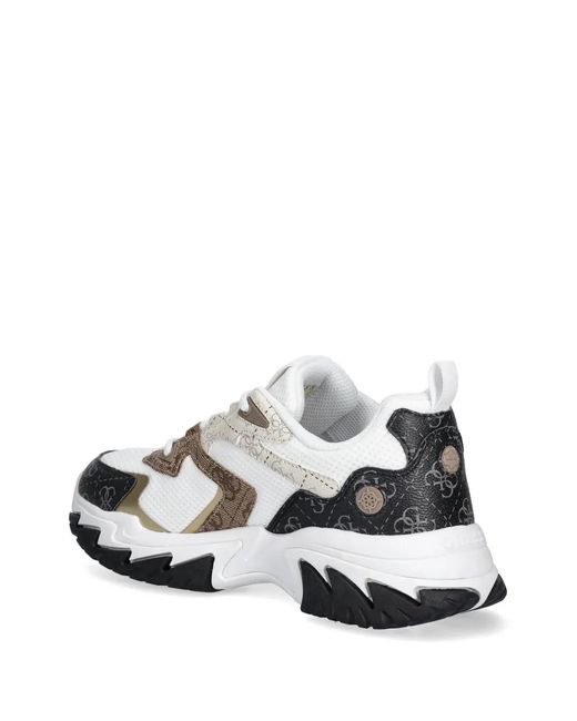 Guess White Logo-Print Panelled Sneakers