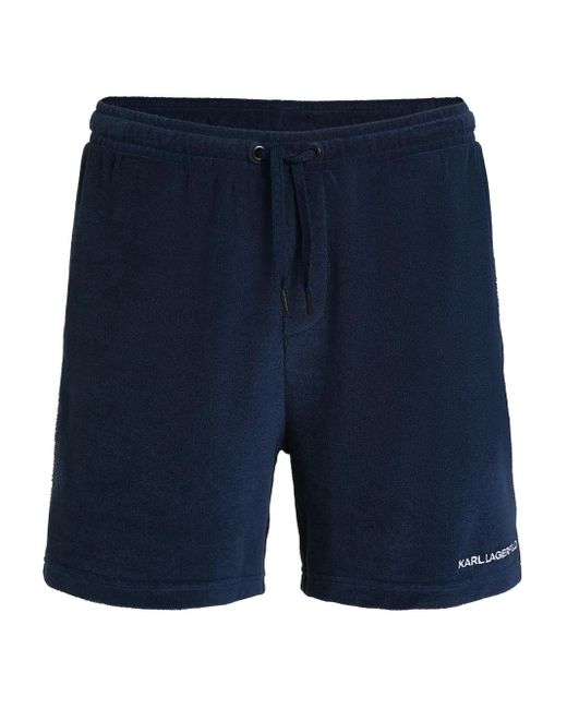 Karl Lagerfeld Blue Elongated-Logo Swim Shorts for men