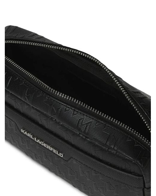 Karl Lagerfeld Black Monogram Perforated Crossbody Bag for men