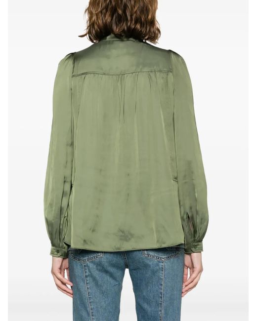 Zadig & Voltaire Green Tchin Satin-Finish Ruched-Detailed Shirt