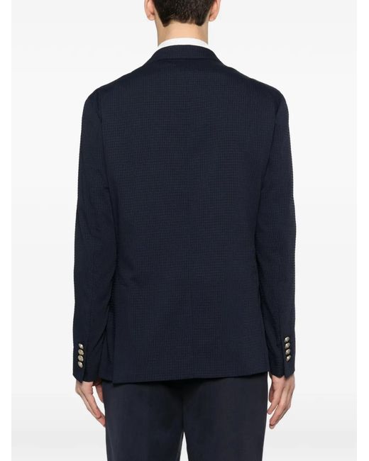 Eleventy Blue Double-Breasted Check Jacket for men