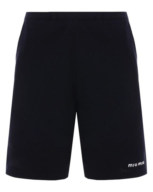 Miu Miu Blue Logo-Embroidered Shorts
