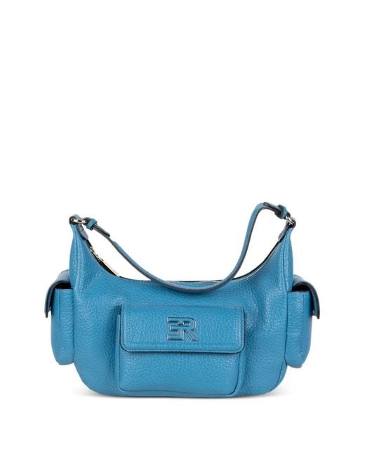 ERMANNO FIRENZE Blue Multi-Pocket Grained Leather Shoulder Bag