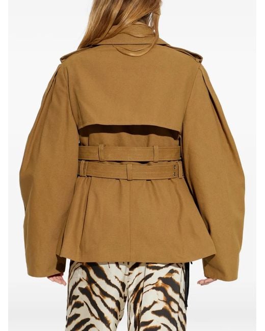 Ganni Natural Double-Belted Pleated-Sleeve Coat