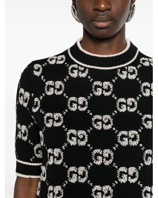 Gucci Black Pullover Aus Woll-bouclé Mit Jacquard-muster
