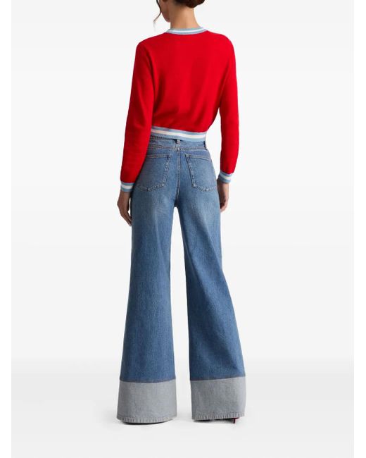 Alice + Olivia Red Appliqué-Embellished Crew-Neck Sweater
