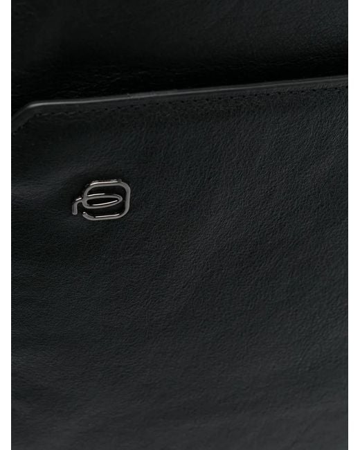 Piquadro Black Logo-Patch Leather Backpack for men