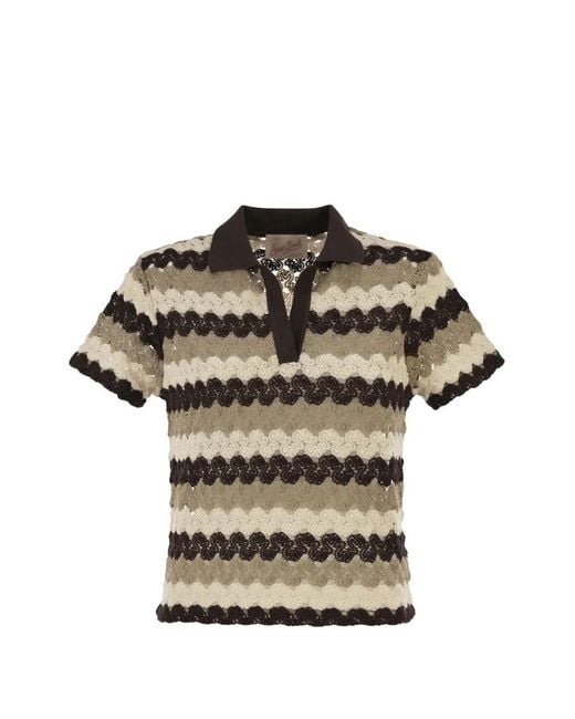Mc2 Saint Barth Multicolor Multicolour Striped Crochet Lace Polo Shirt