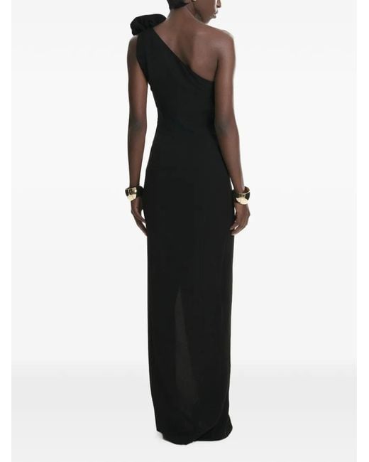 Lita Couture Black Rosette-Appliqué Maxi Dress