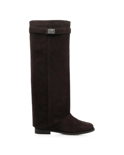 Via Roma 15 Black Sued Knee-High Boots