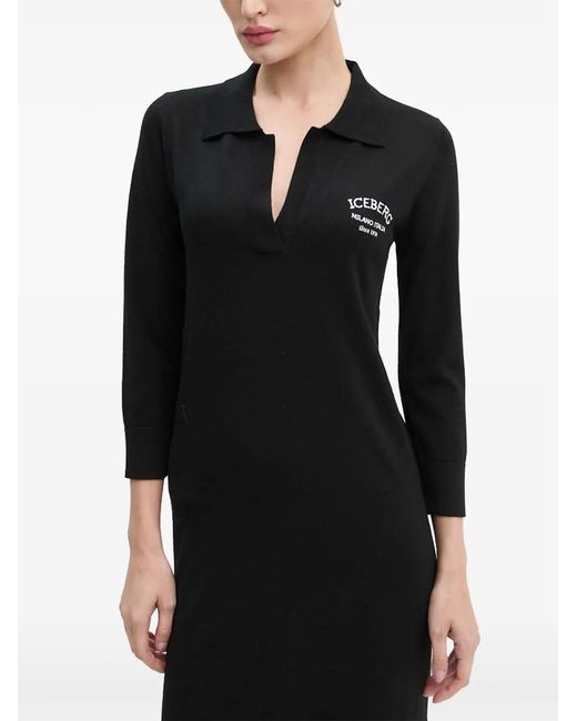 Iceberg Black Polo-Neck Midi Dress