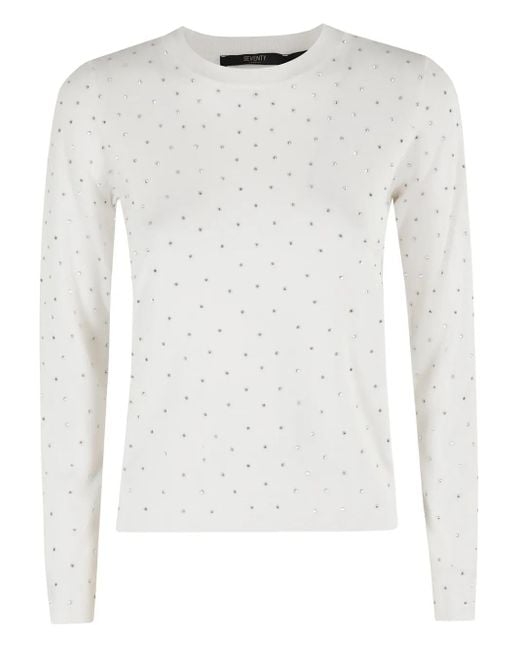 Seventy White Crystal-Embellished Crew-Neck Sweater