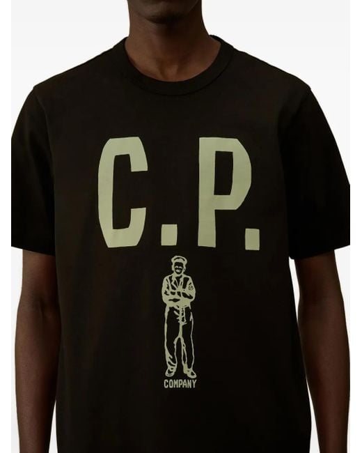 C P Company Black Graphic-Print T-Shirt for men