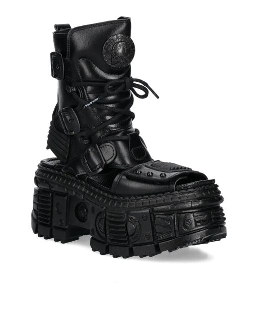 New Rock Black Tank M-Bios107-V3 Lace-Up Platform Sandals for men