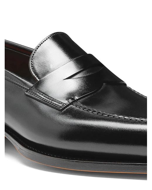 Santoni Black Leather Loafers for men