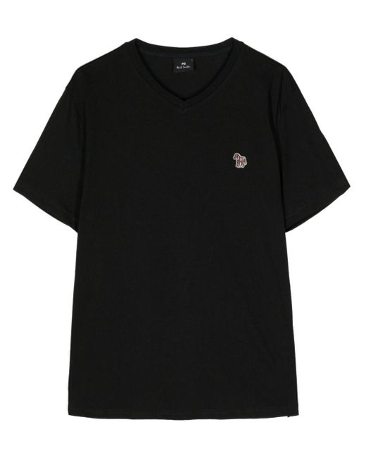 PS by Paul Smith Black Zebra-patch Organic-cotton T-shirt for men