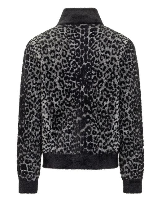 Versace Black Leopard-Pattern Zip-Up Sweatshirt for men