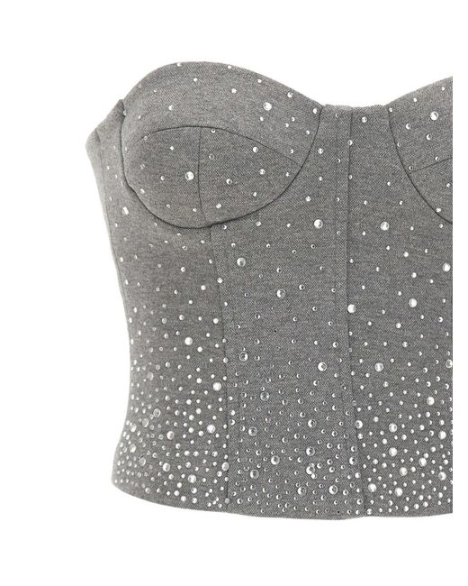 Twentyfourhaitch Gray Quira Rhinestone-Embellished Bustier Top