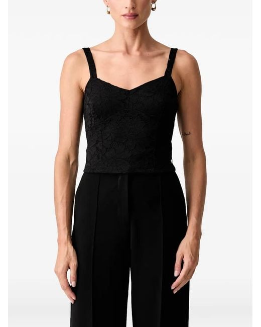 Guess Black Floral-Lace Corset Top